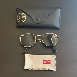 Ray-Ban Hexagonal Polarized Gold Frame Sunglasses with Black Accents
